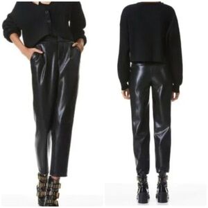 Alice + Olivia Esta Black Faux Leather Pleated Straight Leg Pants